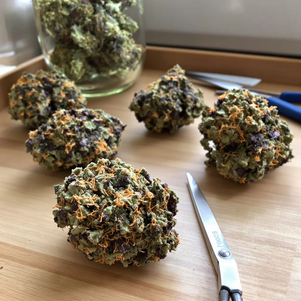 Mandarine 76% indica / 24% sativa — fleur avec trichomes visibles