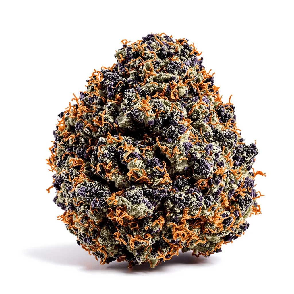 Mandarine 76% indica / 24% sativa — fleur avec trichomes visibles