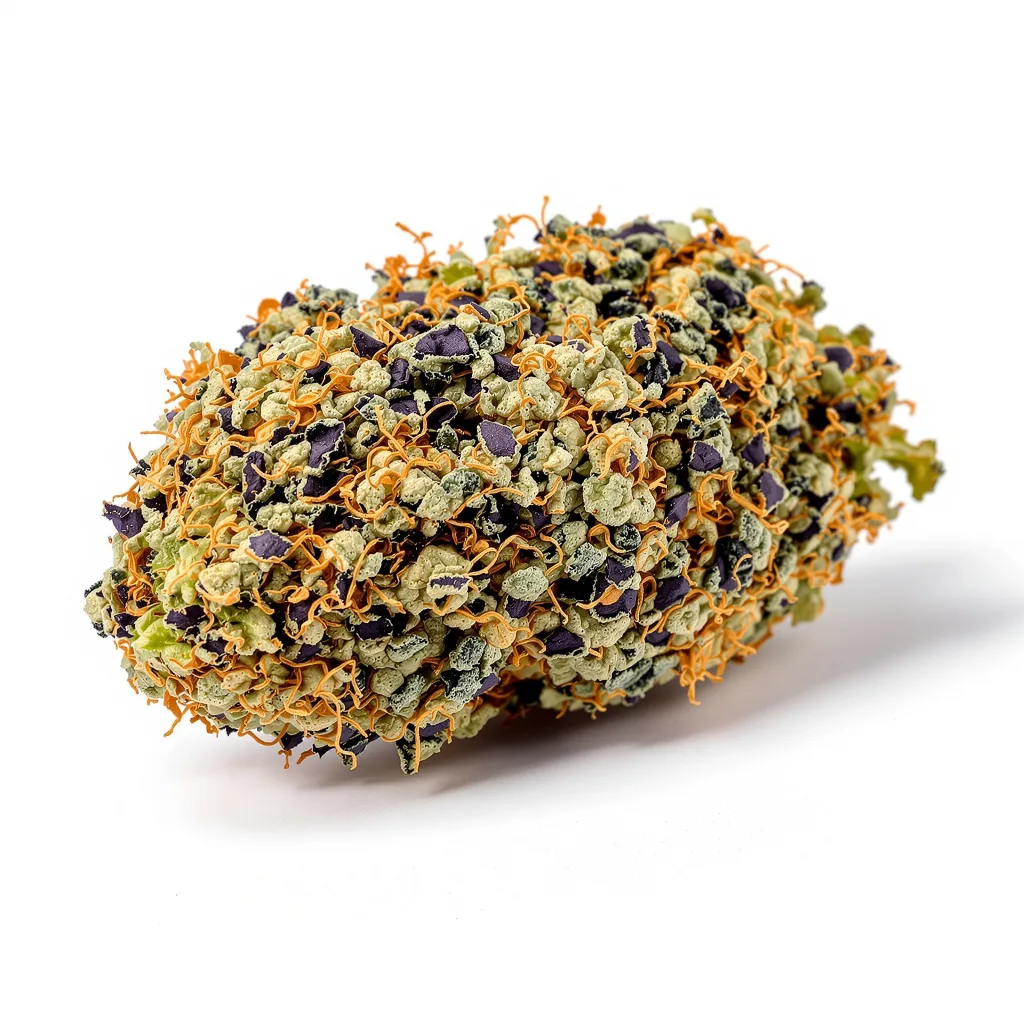 Mango 67% indica / 33% sativa — fleur avec trichomes visibles