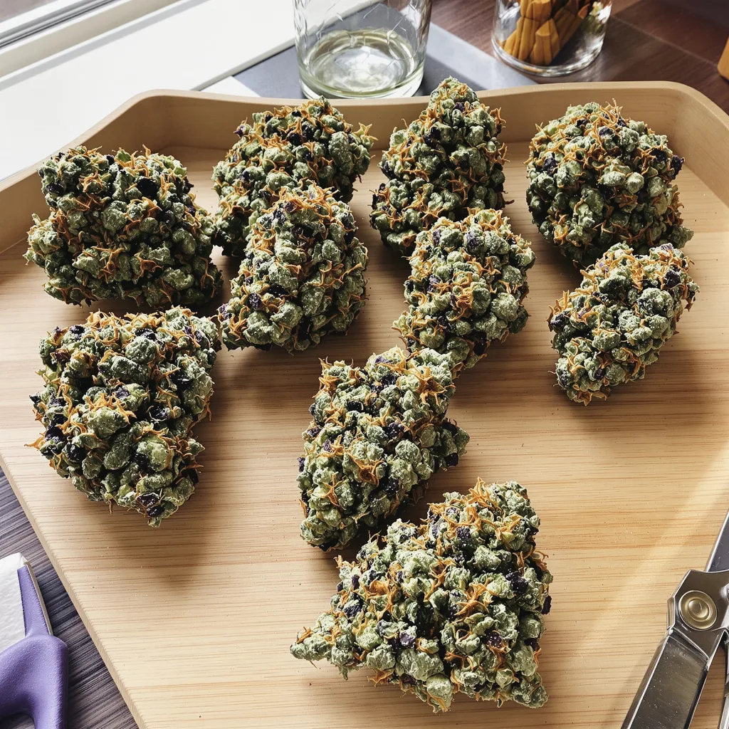 Mango Haze 40% indica / 60% sativa — fleur avec trichomes visibles