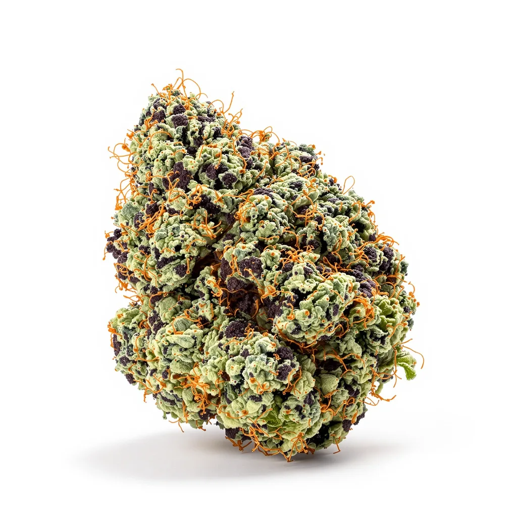 Mango Kush 89% indica / 11% sativa — fleur avec trichomes visibles