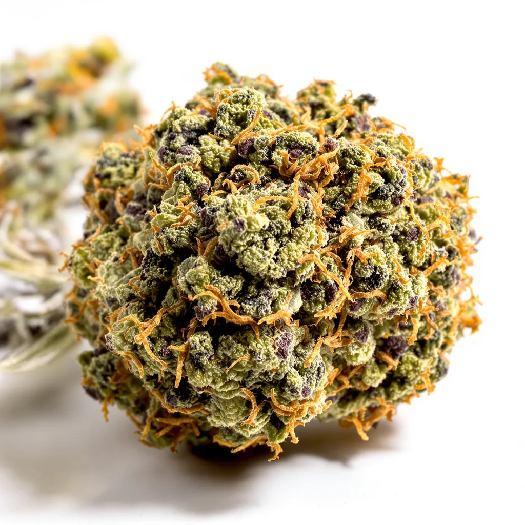 Marionberry Kush 80% indica / 20% sativa — fleur avec trichomes visibles
