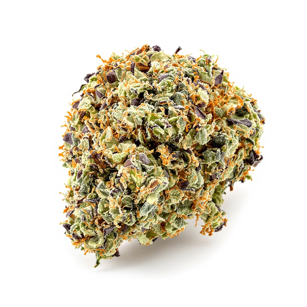 Master Bubba 40% indica / 50% sativa — fleur avec trichomes visibles