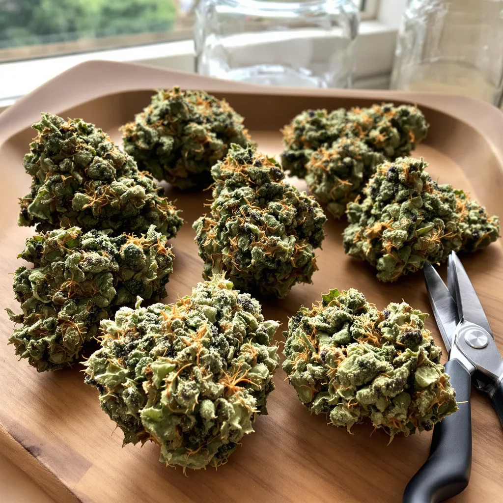 Master Jedi 40% indica / 50% sativa — fleur avec trichomes visibles