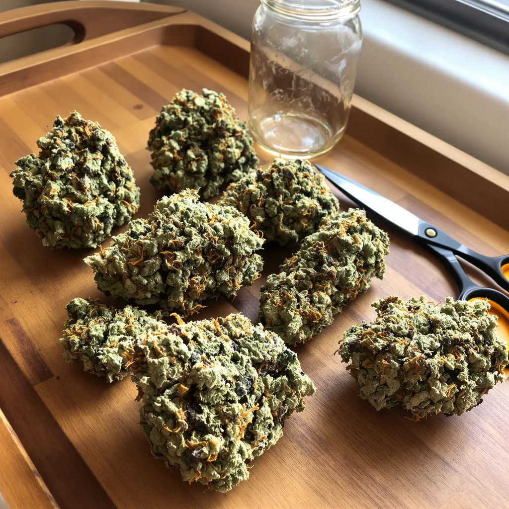 Master Jedi 40% indica / 50% sativa — fleur avec trichomes visibles