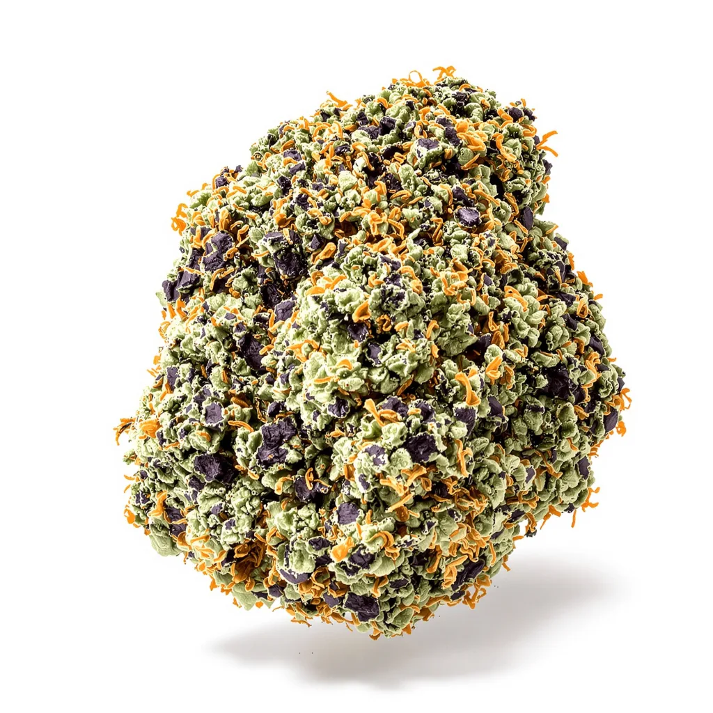 Master Kush 89% indica / 11% sativa — fleur avec trichomes visibles