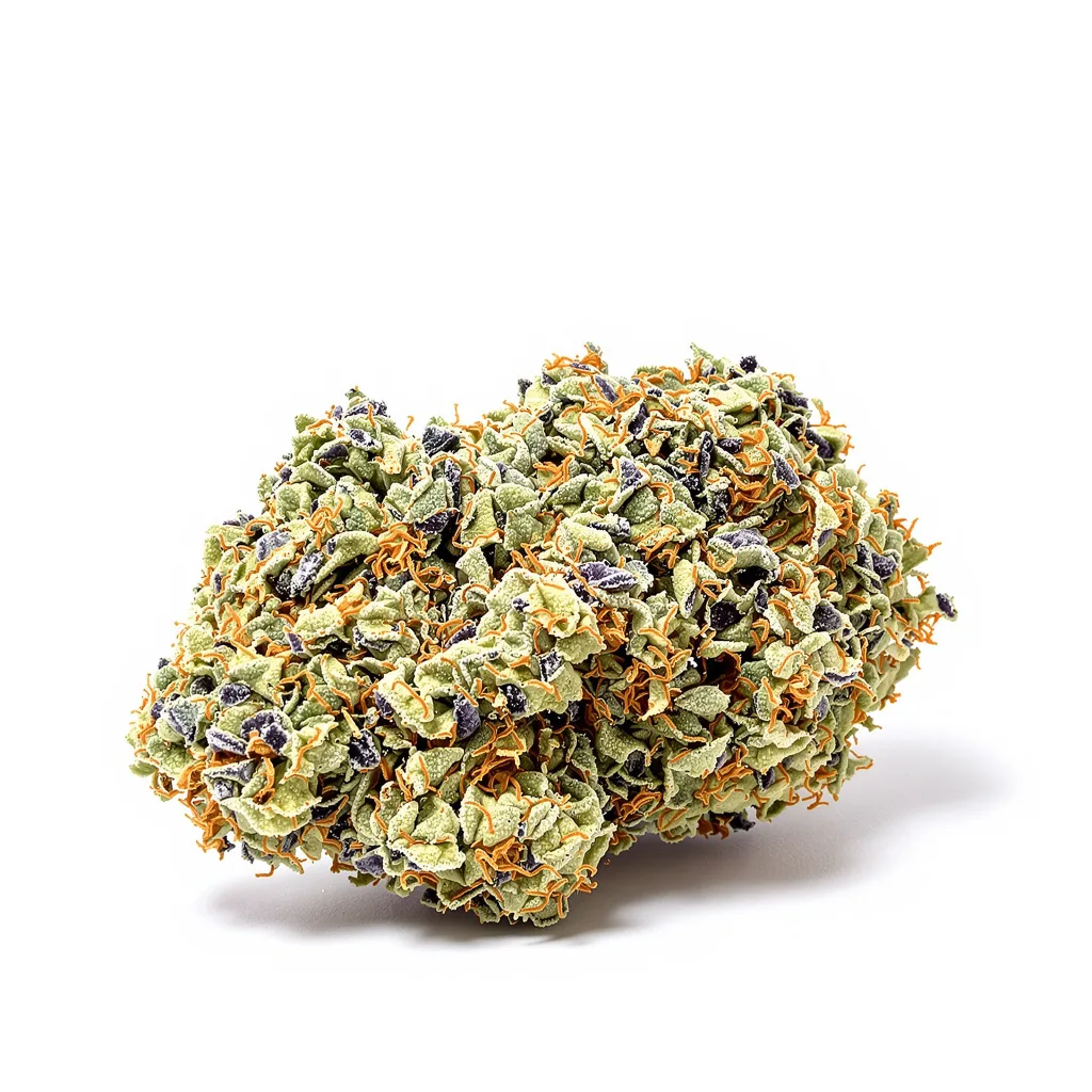 Matanuska Tundra 57% indica / 43% sativa — fleur avec trichomes visibles