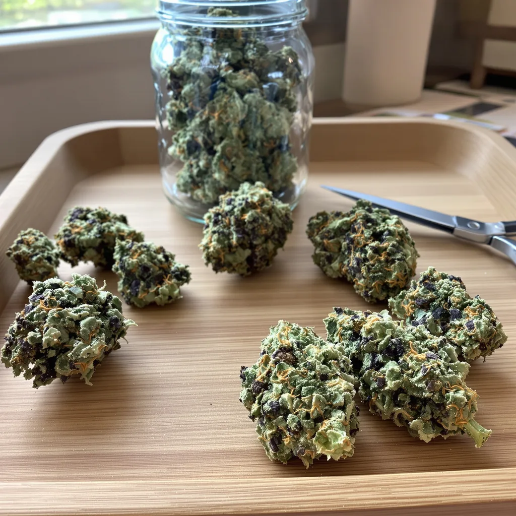 Maui Haole 55% indica / 45% sativa — fleur avec trichomes visibles