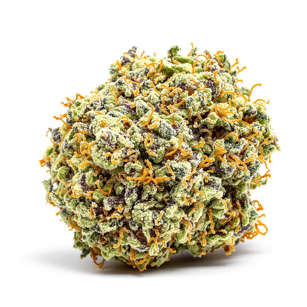 Maui Pineapple Chunk 41% indica / 59% sativa — fleur avec trichomes visibles