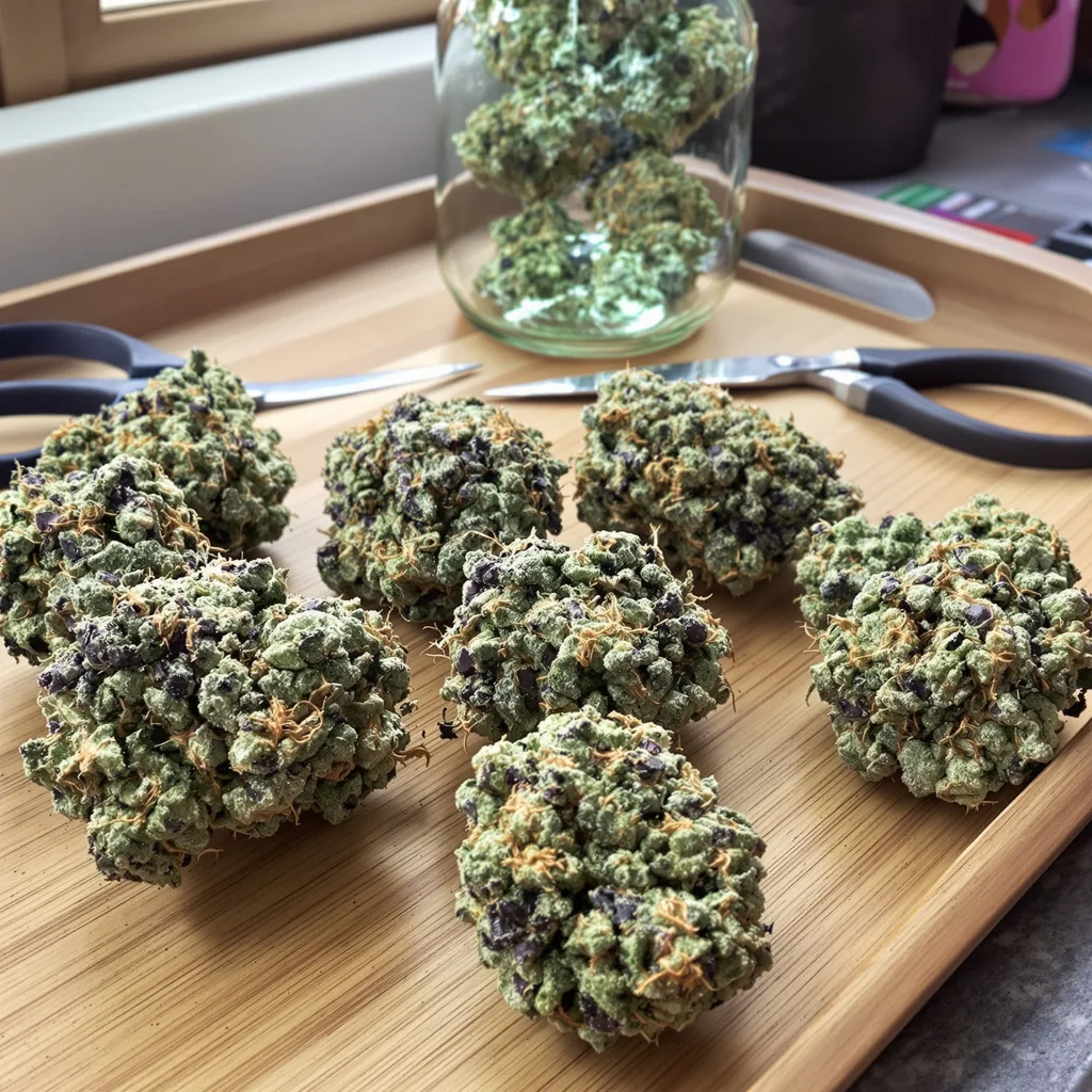 Maxi Gom 54% indica / 46% sativa — fleur avec trichomes visibles