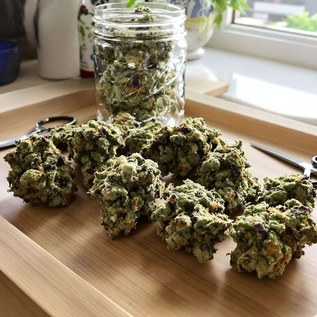 Maxi Gom 54% indica / 46% sativa — fleur avec trichomes visibles