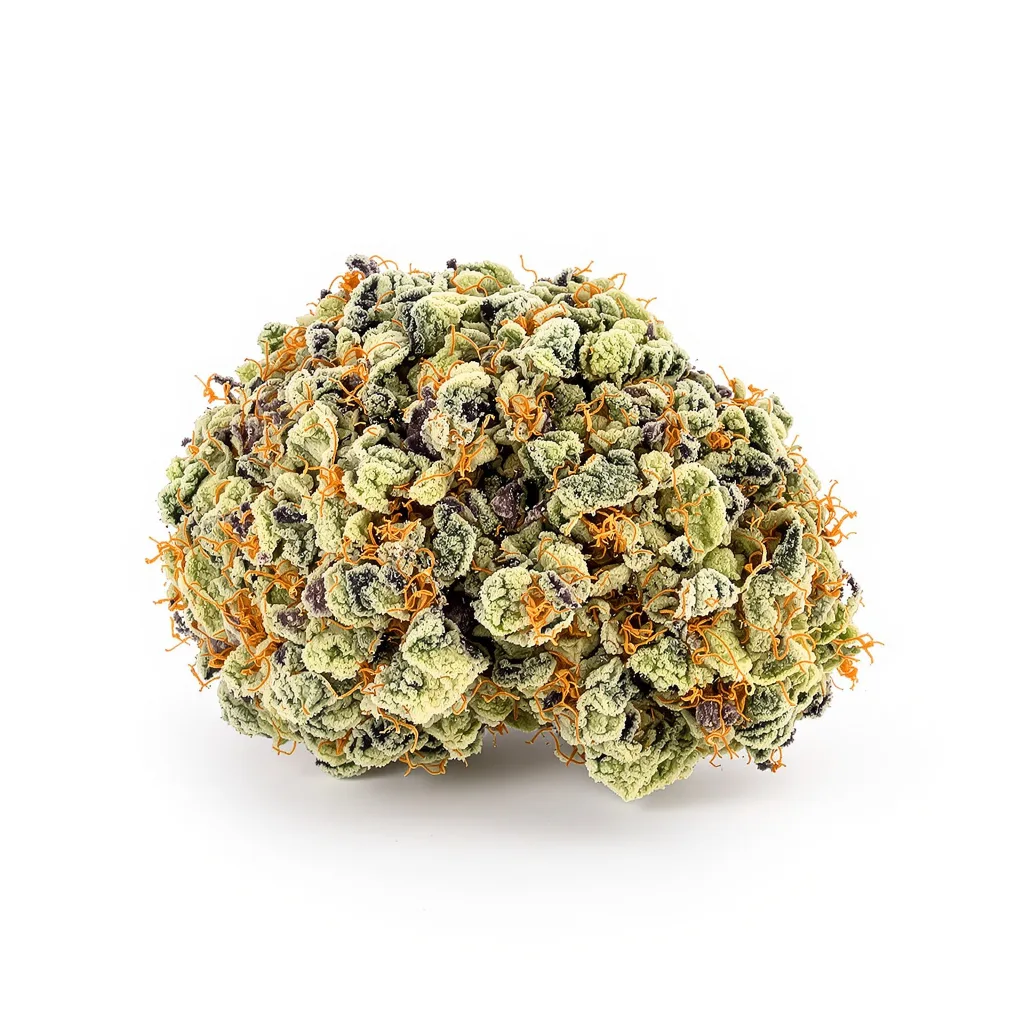 Maxi Gom 54% indica / 46% sativa — fleur avec trichomes visibles