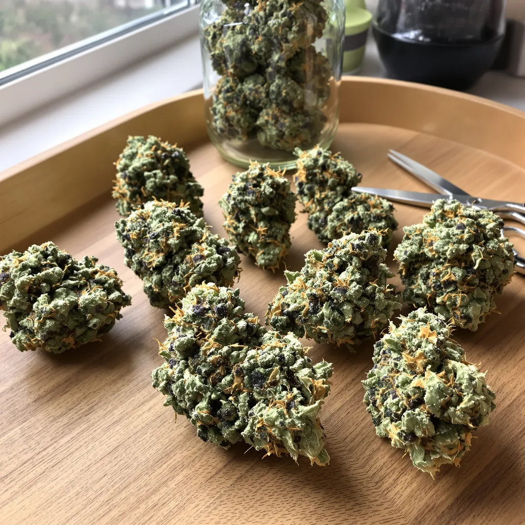 Mean Misty 35% indica / 65% sativa — fleur avec trichomes visibles