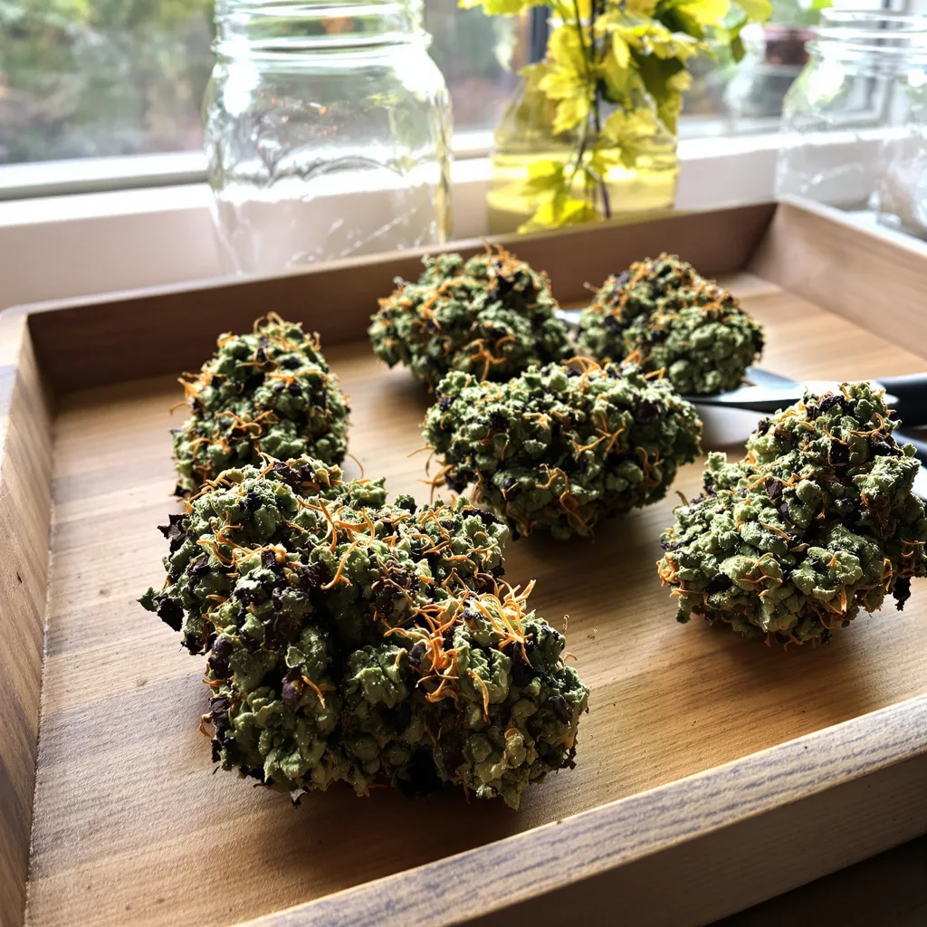 Meat Breath 83% indica / 17% sativa — fleur avec trichomes visibles