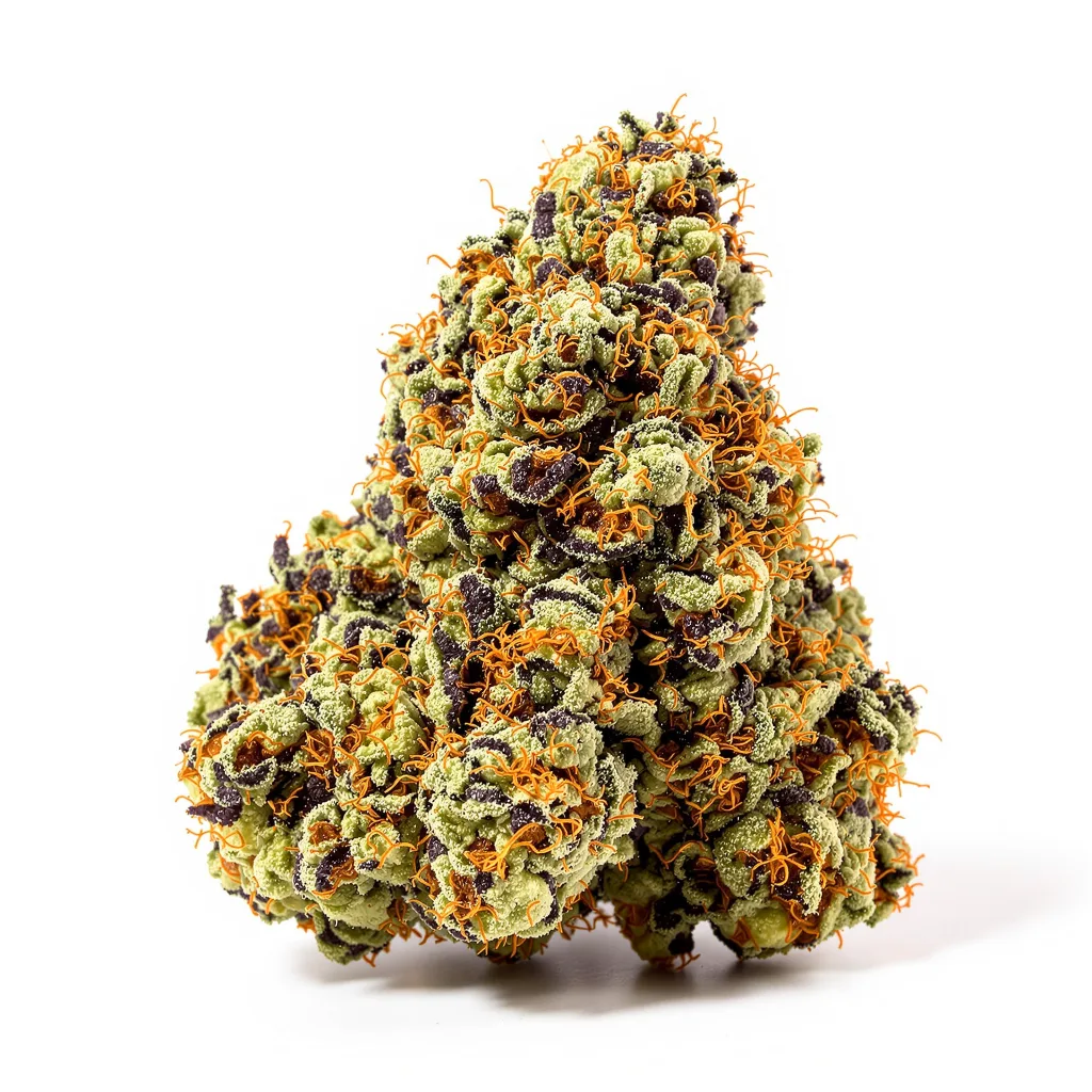 Meat Breath 83% indica / 17% sativa — fleur avec trichomes visibles