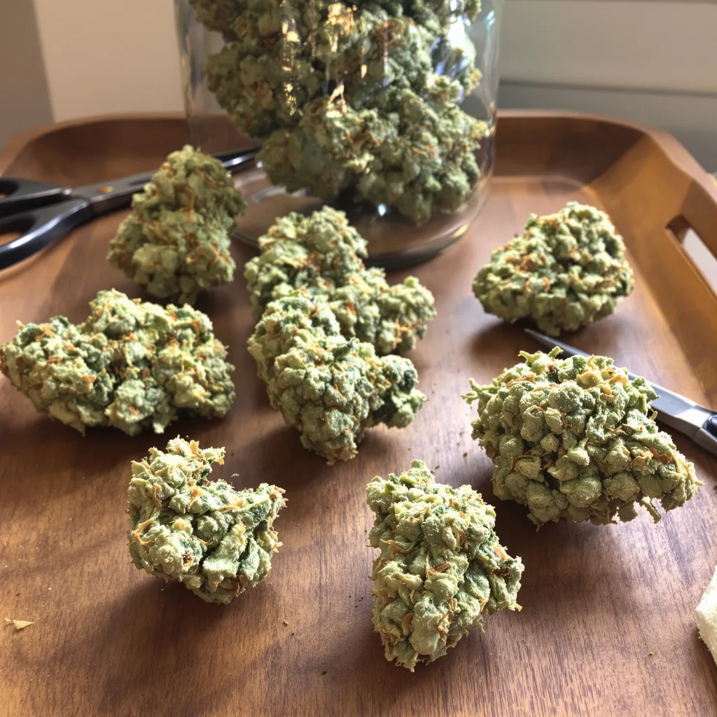 MedGom CBD 53% indica / 47% sativa — fleur avec trichomes visibles