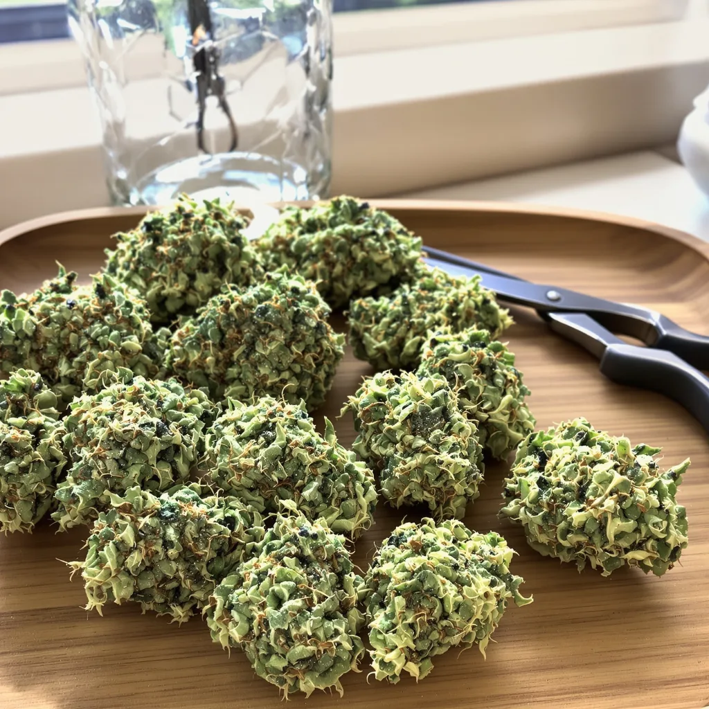 Melting Pot 13% indica / 87% sativa — fleur avec trichomes visibles