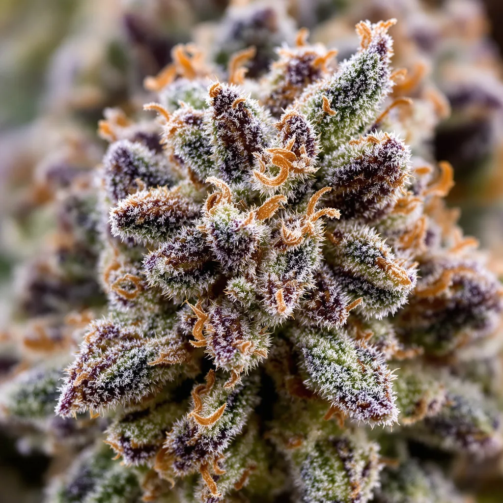 Gros plan de fleur de cannabis Mendo Breath montrant nugs denses vert forêt