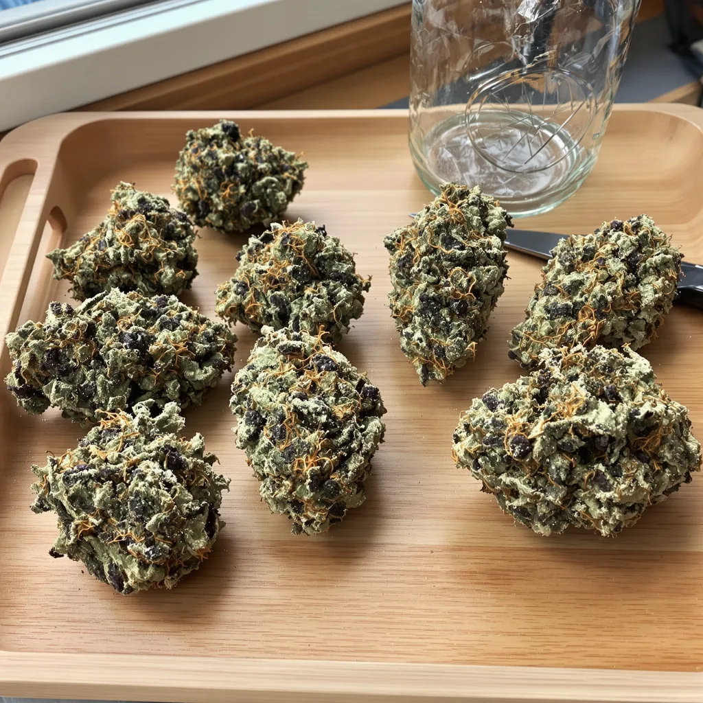 Mendo Breath 60% indica / 30% sativa — fleur avec trichomes visibles