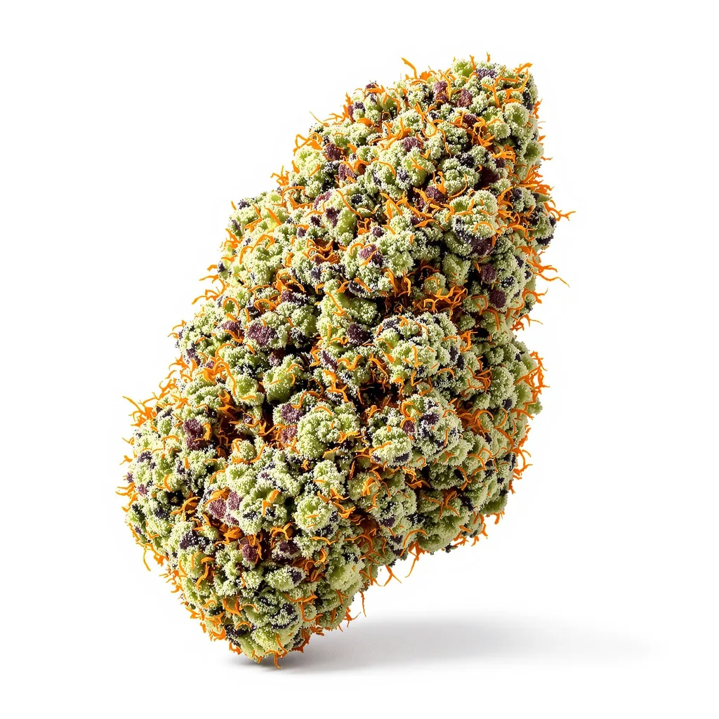 Mendo Breath 60% indica / 30% sativa — fleur avec trichomes visibles
