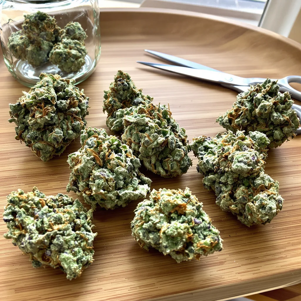 Merlot OG 35% indica / 65% sativa — fleur avec trichomes visibles
