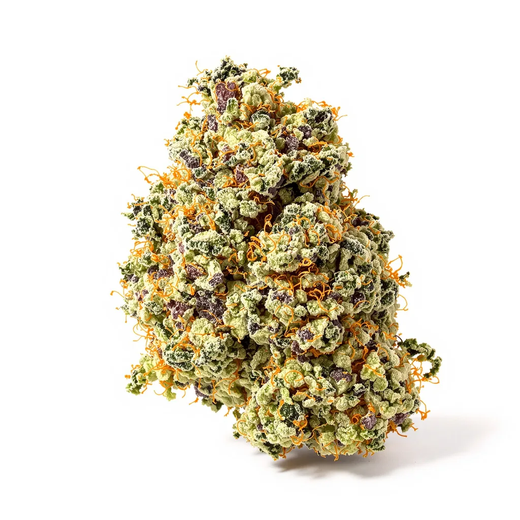 Merlot OG 35% indica / 65% sativa — fleur avec trichomes visibles