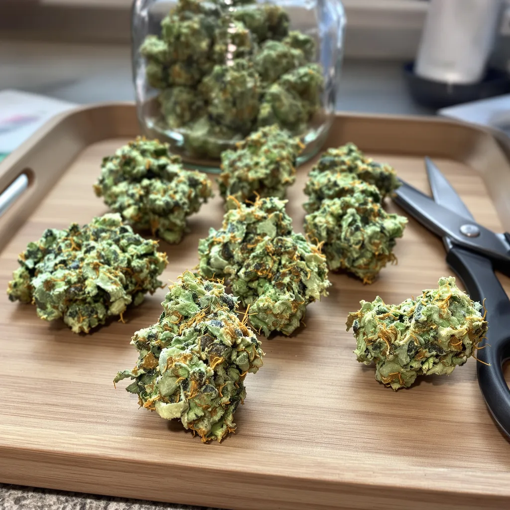 Mickey Kush 25% indica / 75% sativa — fleur avec trichomes visibles