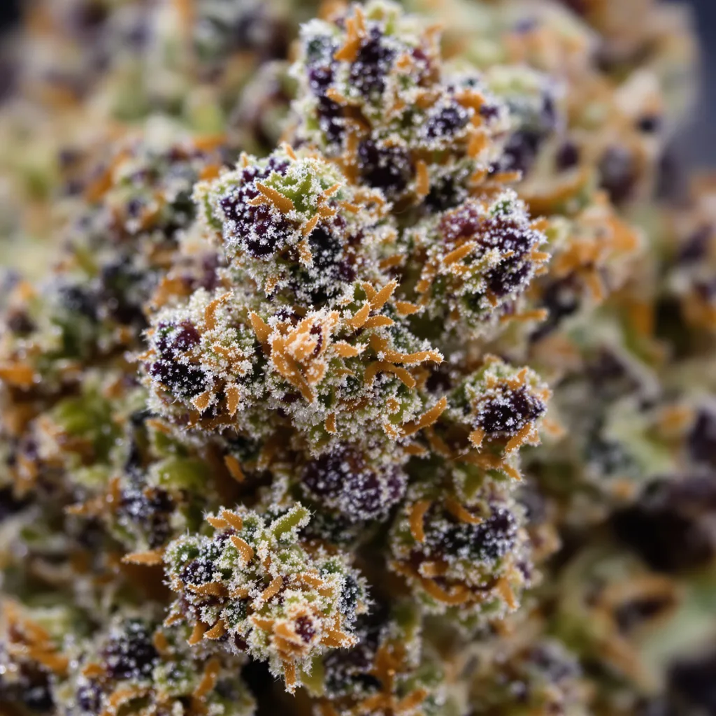 Gros plan de fleur de cannabis Middlefork montrant calices denses aux reflets violets