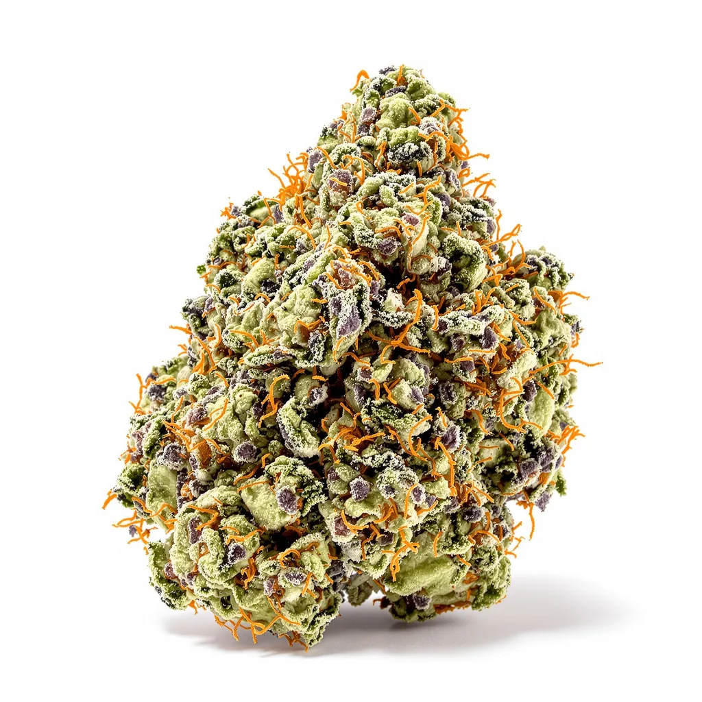 Midnight 40% indica / 50% sativa — fleur avec trichomes visibles