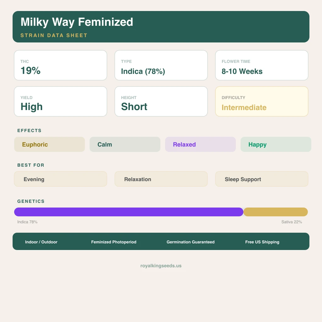 Milky Way 78% indica / 22% sativa — fleur avec trichomes visibles