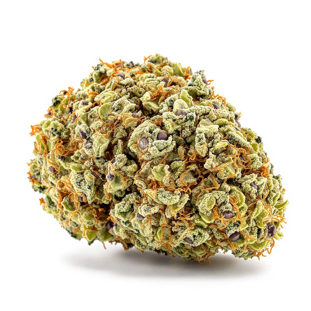 Millennium 48% indica / 52% sativa — fleur avec trichomes visibles