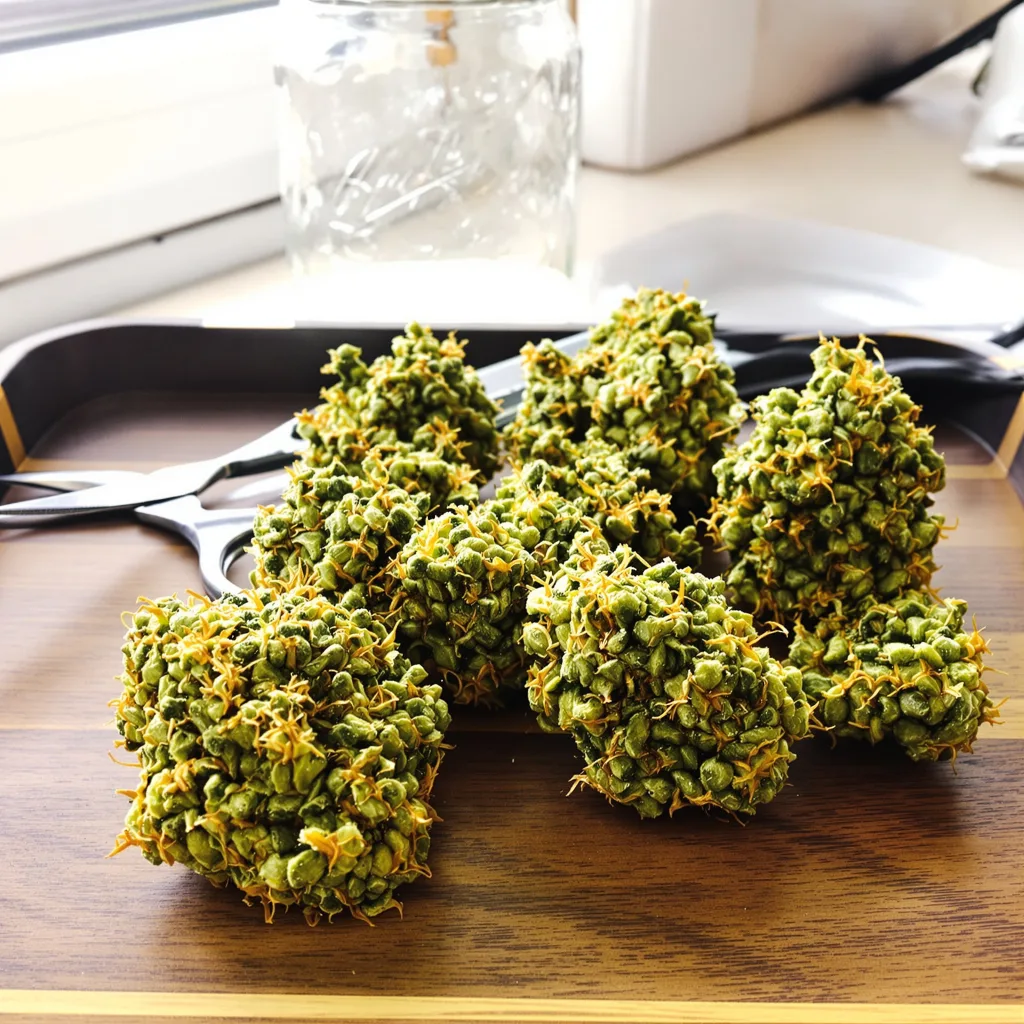 Mimosa 30% indica / 70% sativa — fleur avec trichomes visibles