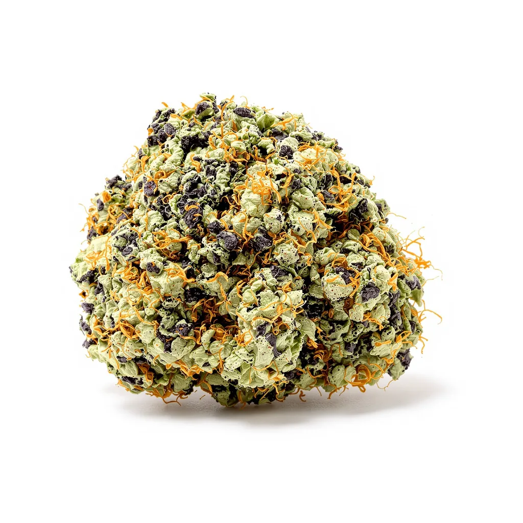 Mimosa 70% indica / 50% sativa — fleur avec trichomes visibles