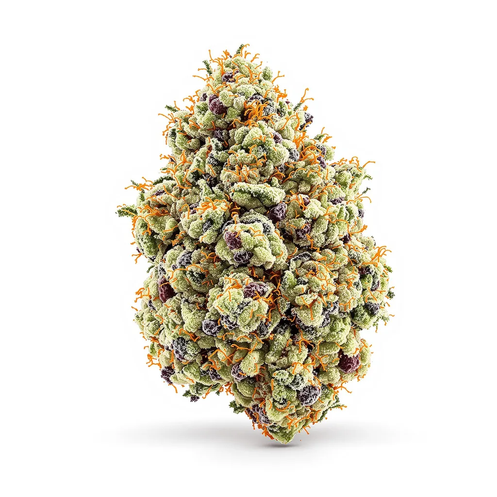 Mint Chocolate Chip 36% indica / 64% sativa — fleur avec trichomes visibles