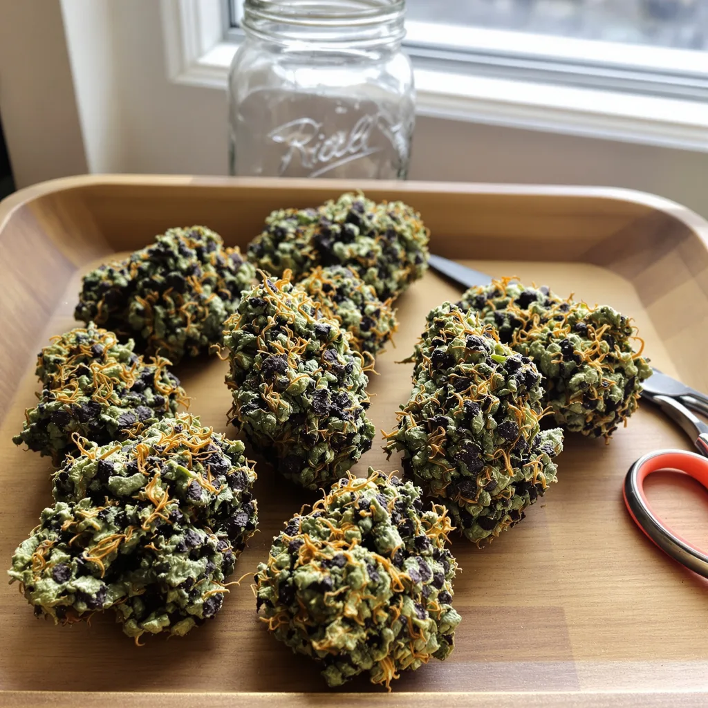 Mint Chocolate 87% indica / 13% sativa — fleur avec trichomes visibles