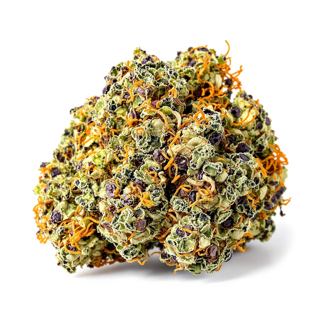 Mint Chocolate 87% indica / 13% sativa — fleur avec trichomes visibles