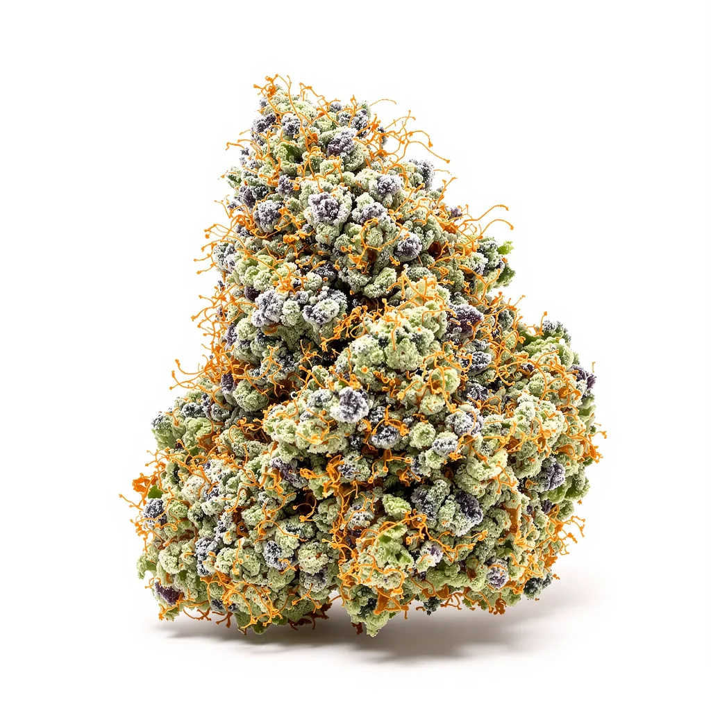 Mint 52% indica / 48% sativa — fleur avec trichomes visibles