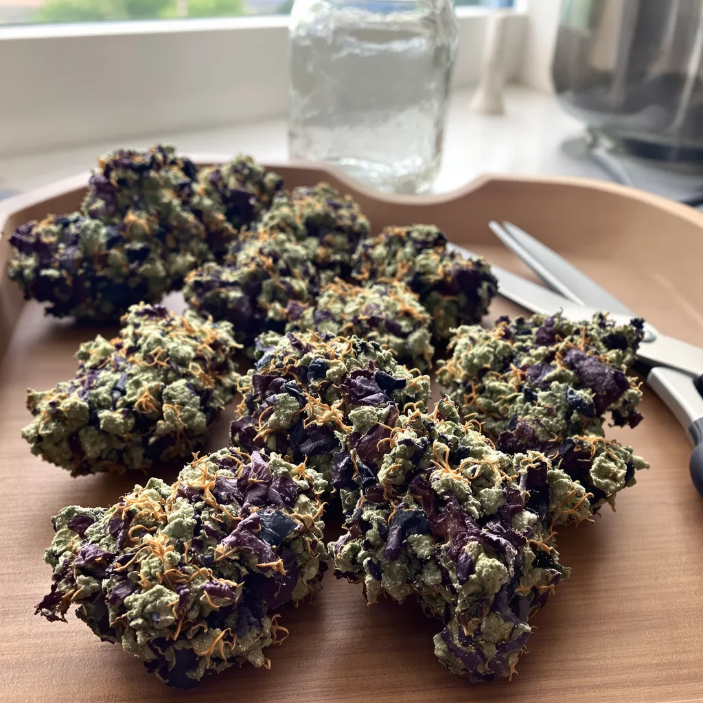 Molokai Frost 82% indica / 18% sativa — fleur avec trichomes visibles