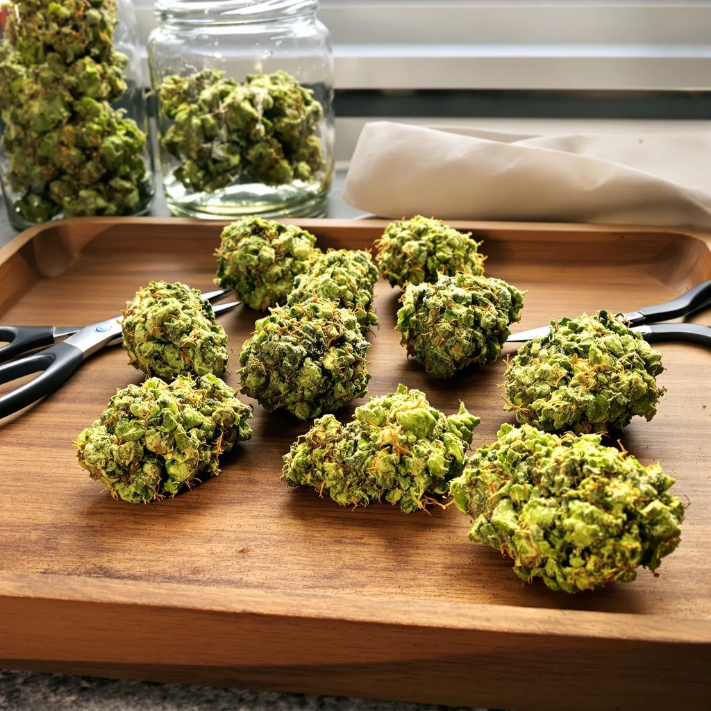 Moonshine Haze 14% indica / 86% sativa — fleur avec trichomes visibles