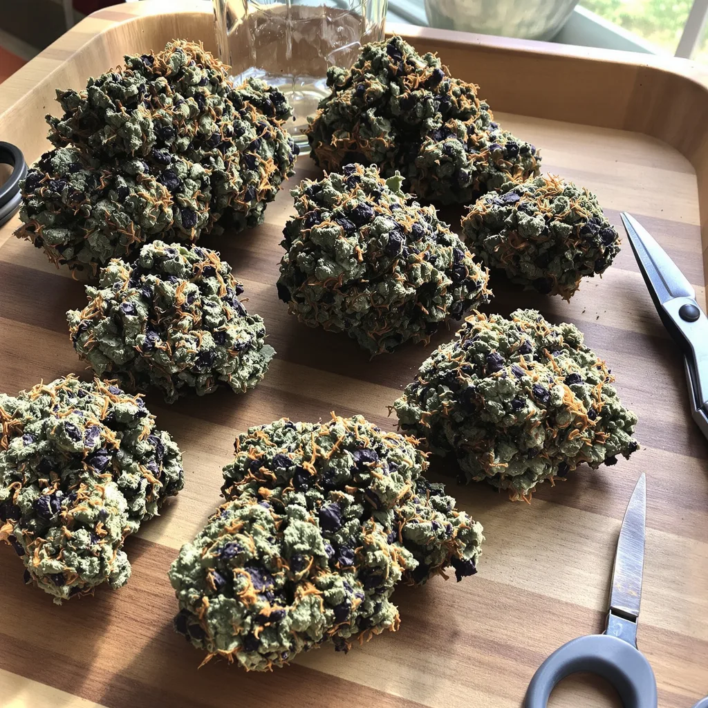 Mother of Berries 82% indica / 18% sativa — fleur avec trichomes visibles