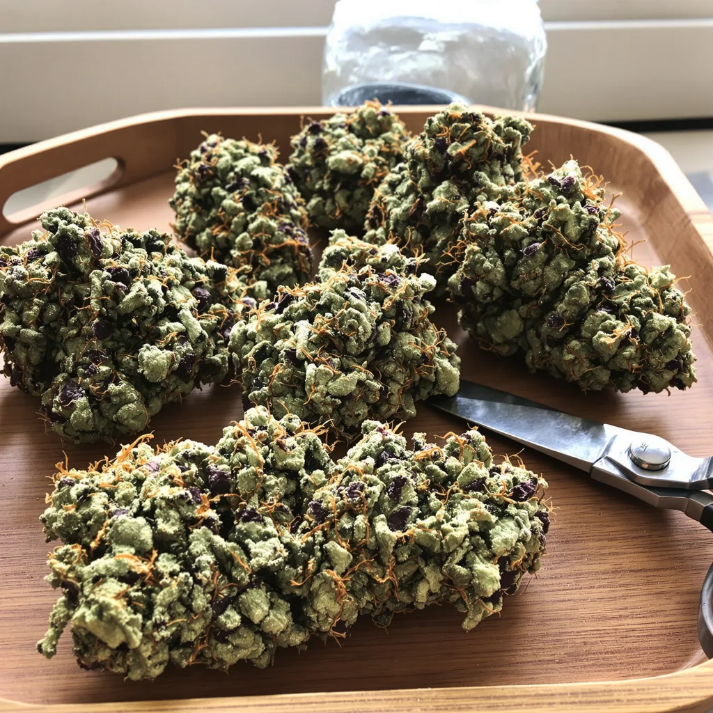 Mother’s Helper 49% indica / 51% sativa — fleur avec trichomes visibles