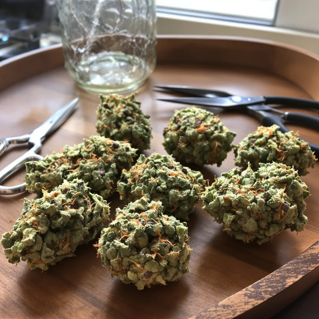 Mr. Tusk 60% indica / 40% sativa — fleur avec trichomes visibles
