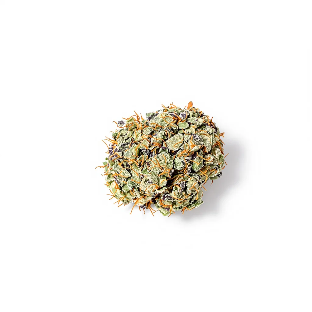 Mr. Tusk 60% indica / 40% sativa — fleur avec trichomes visibles