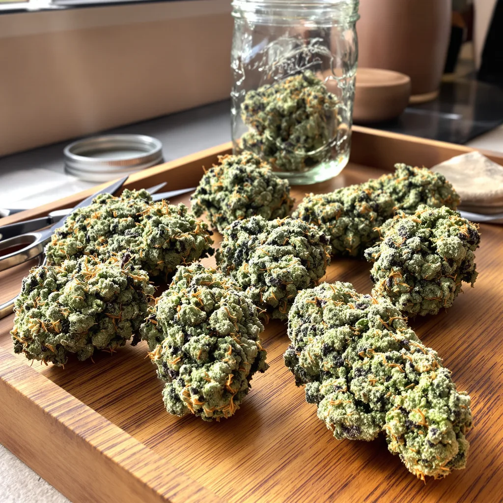 Nebula 40% indica / 60% sativa — fleur avec trichomes visibles