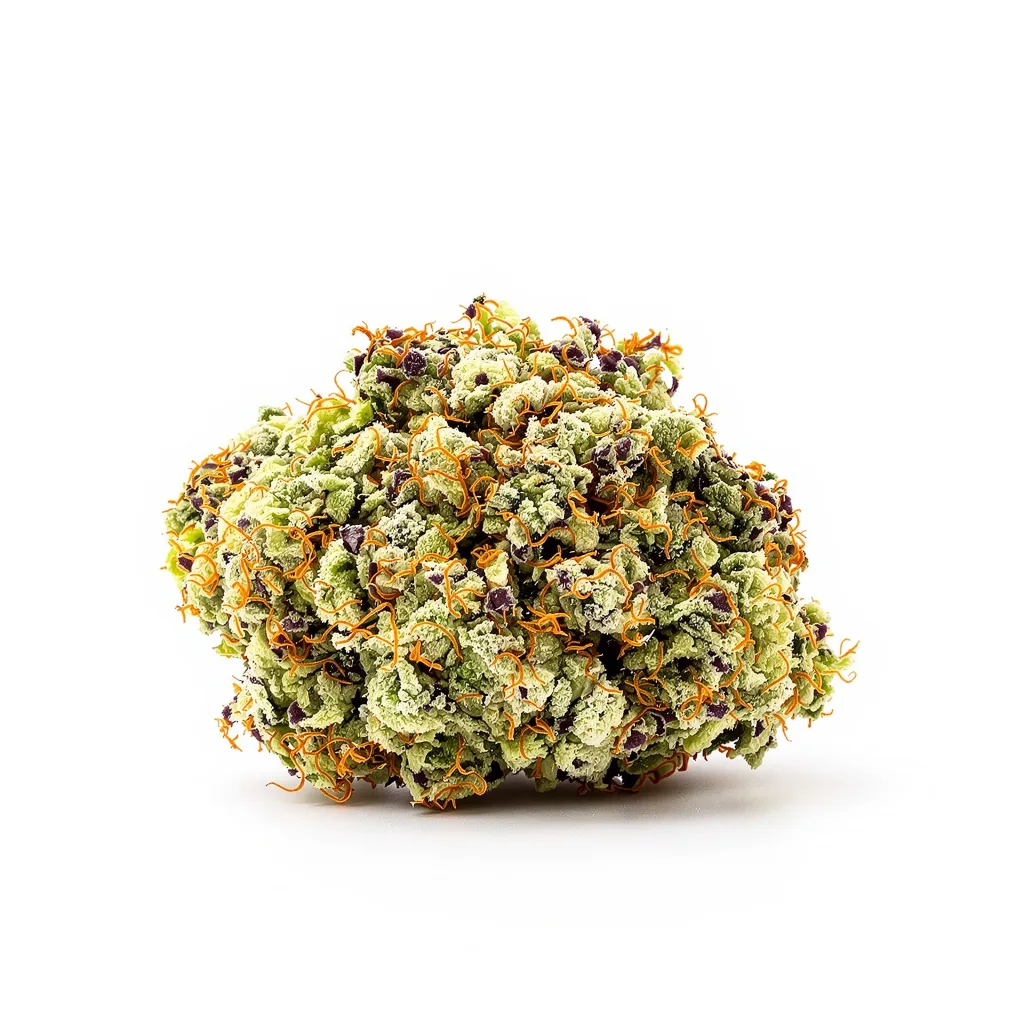 Nebula 40% indica / 60% sativa — fleur avec trichomes visibles