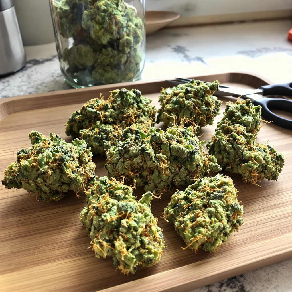 Neptune Kush 10% indica / 90% sativa — fleur avec trichomes visibles