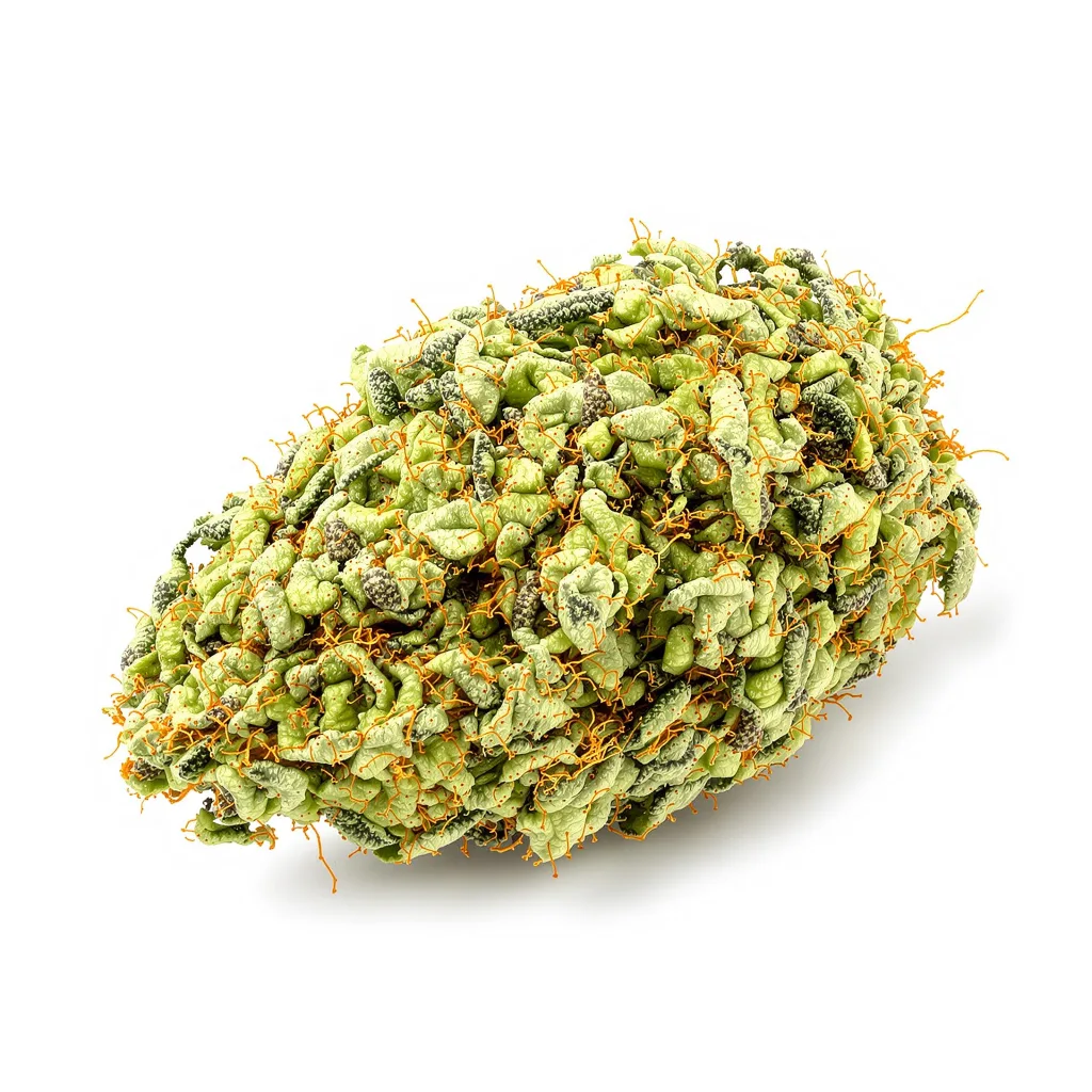 Neptune Kush 10% indica / 90% sativa — fleur avec trichomes visibles