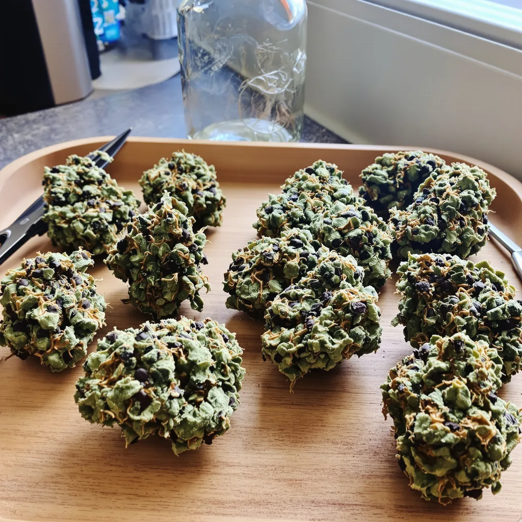 Neptune OG 76% indica / 24% sativa — fleur avec trichomes visibles