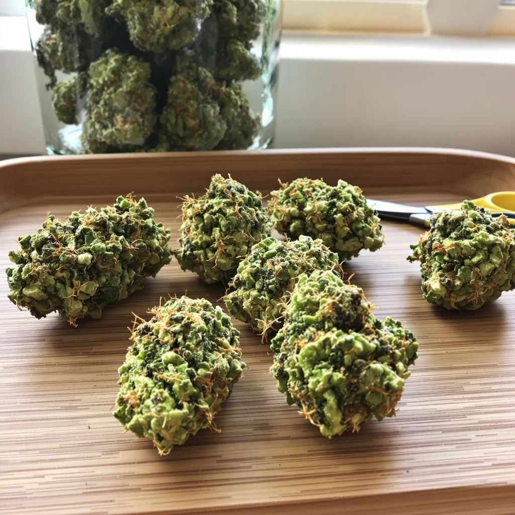 Neville's Haze 20% indica / 80% sativa — fleur avec trichomes visibles