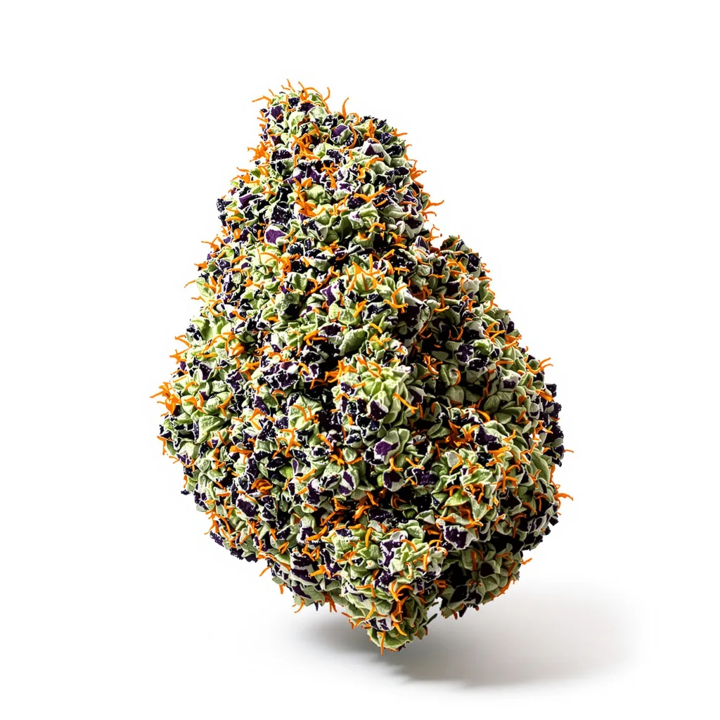 New Glue 80% indica / 20% sativa — fleur avec trichomes visibles